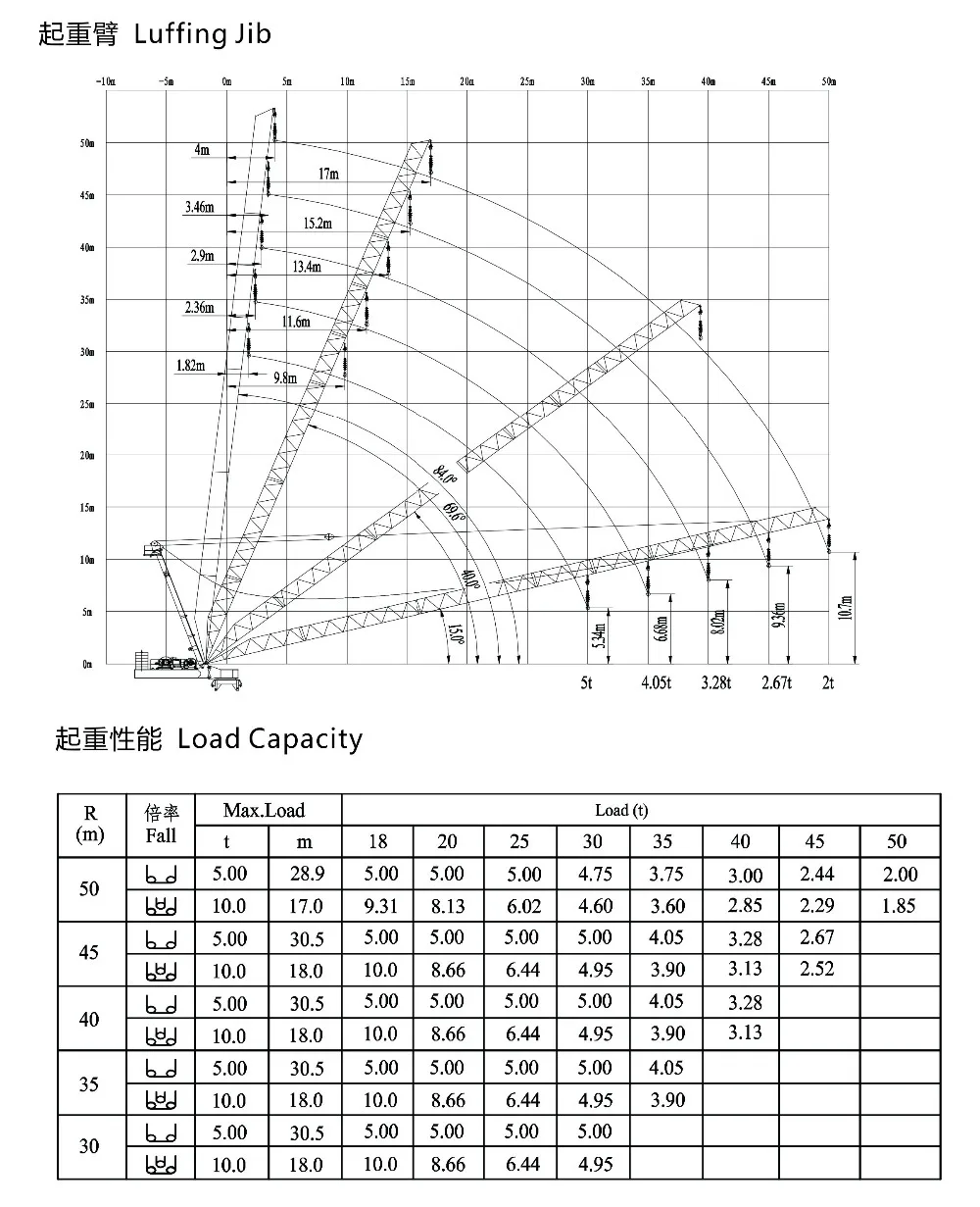 D5020 Luffing tower crane, 10t max load, 50m jib, 2.0t tip load china luffing crane