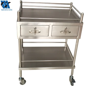 Two Drawers Stainless Steel Hospital Crash Cart Medical Equipment
