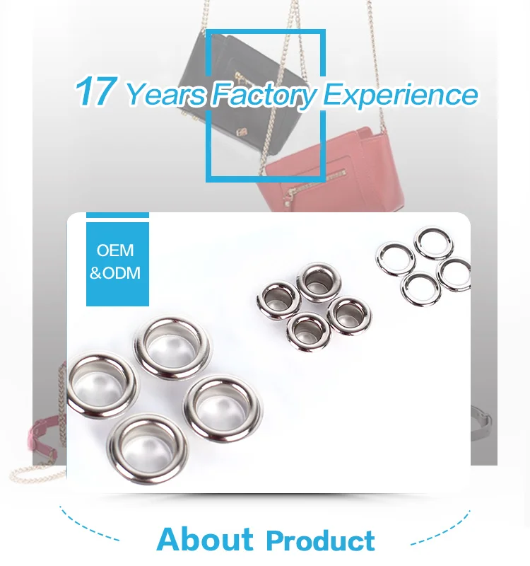 High quality bag accessories oval round shoe eyelet grommet stainless steel custom metal curtain eyelet ring for garments