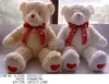 cute colorful customized plush bear with red heart patterns bow and a red heart in planter