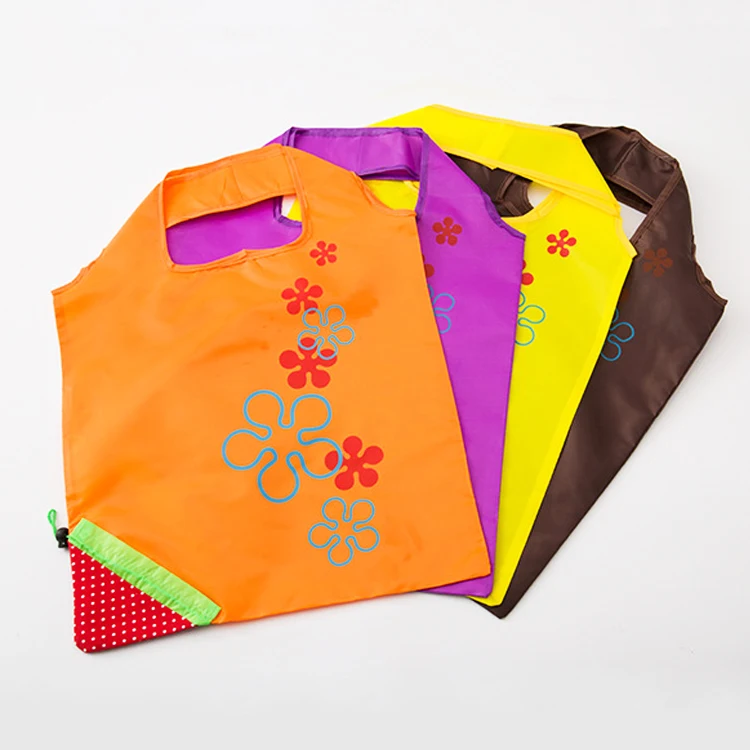 Manufactory Foldable Eco Friendly Polyester Strawberry Foldable Bags With Drawstring