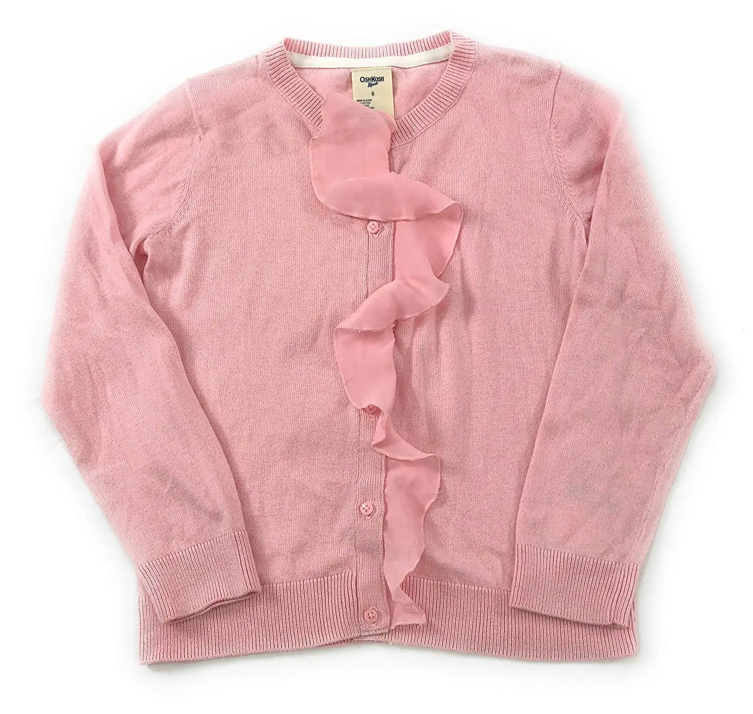 OshKosh BGosh Little Girls Oatmeal Grey Pink Polka-Dot Knit Cardigan Button Sweater