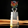 High-end custom colored round glass liuli eagle diamond blank cube crystal trophy award