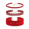 Mix designs handmade red hollow leather velvet ribbon choker necklaces collar necklace gothic