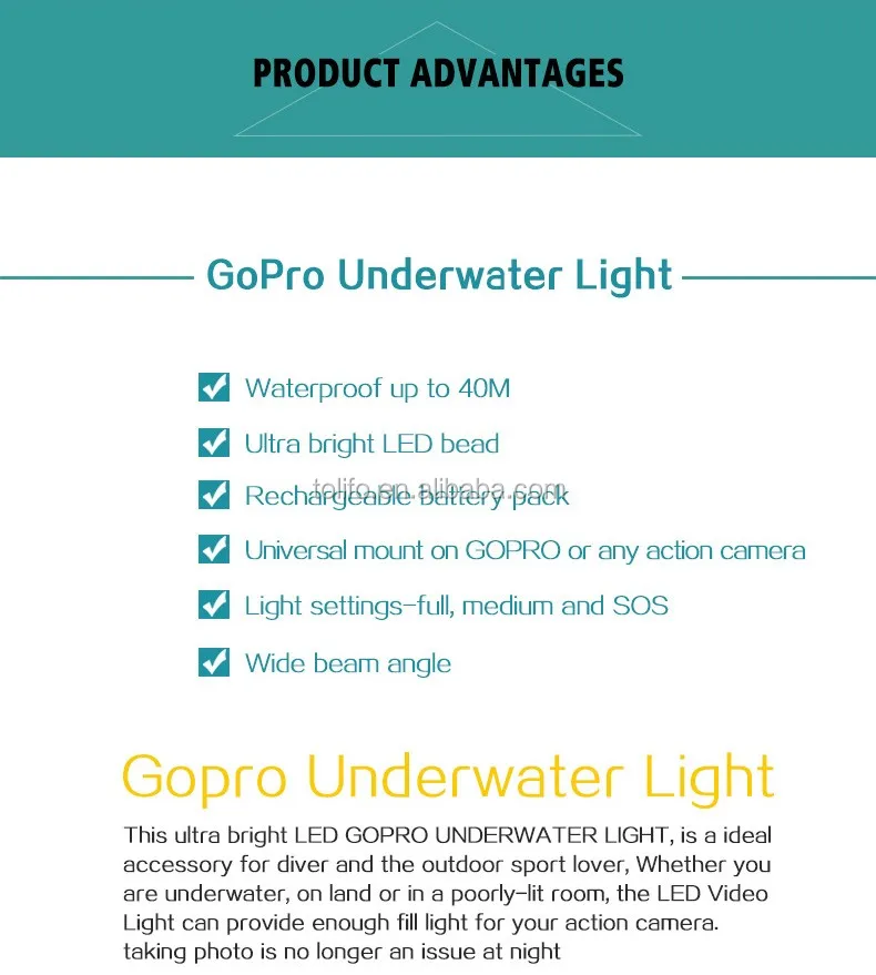 GoPro underwater video lights waterproof swimming pool lights