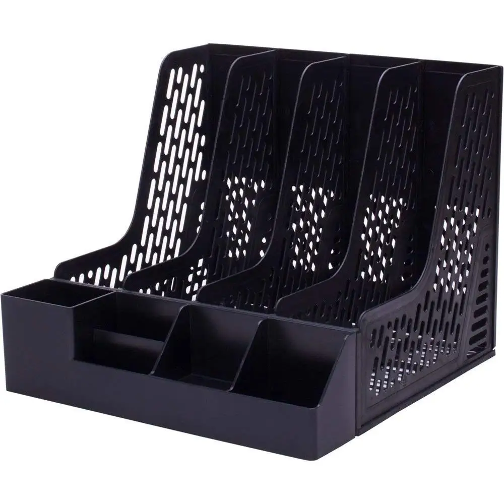Plastic Holder with Pen Holder Document Divider File Cabinet Rack Display and Storage Manager 4 Grid Desktop Magazine/File Rack Office Supplies,32.53227.5cm,Blue