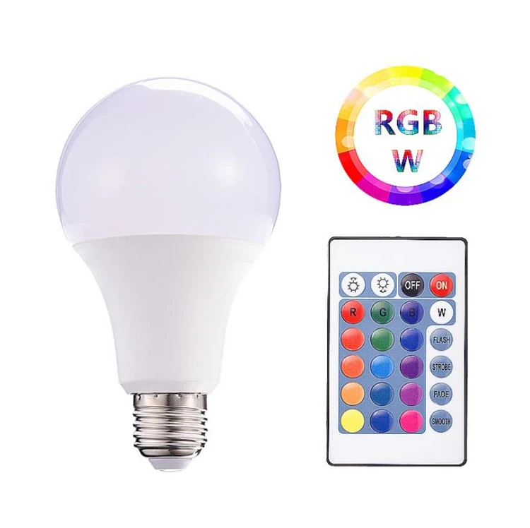 Hot New Factory Price Colourful Remote Control e27/ b22 rgbw smart led light bulb 15W