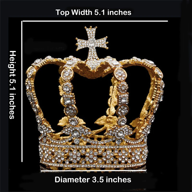 男性十字皇冠巴洛克新娘婚礼皇冠皇家国王皇冠结婚礼服生日派对表演