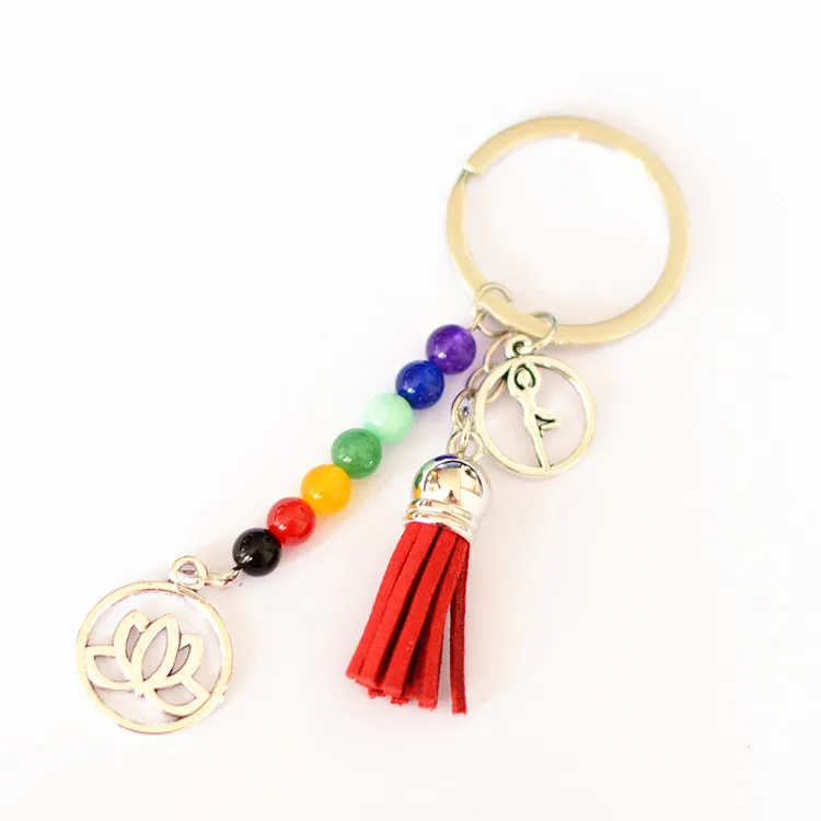4 Style Charm 7 Chakra Key Chains Natural Stone Yoga Beads Tassel ...