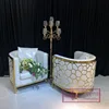 U shaped gold metal frame white fabric living room sofas with irregular carving pattern