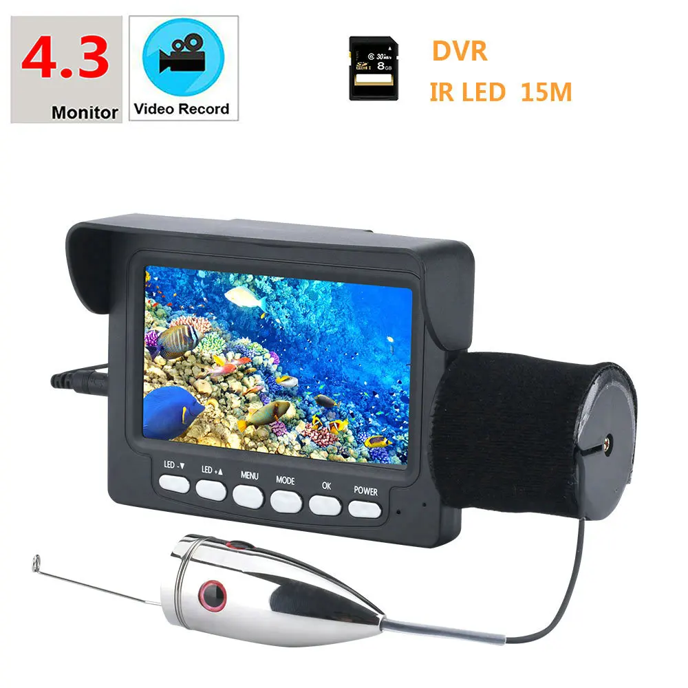 4.3" 15M Underwater Video Fishing Camera Fixed on Rod HD 1000 TVL for Ice Lake 
