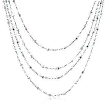 925 Sterling Silver Layered Necklace - Buy Silver Layered Necklace,Bead