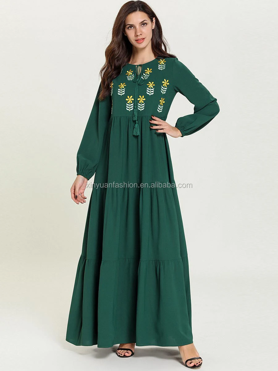 Hot Sale Embroidery Islamic Green Abaya Daily Wear Muslim Dress - Buy ...