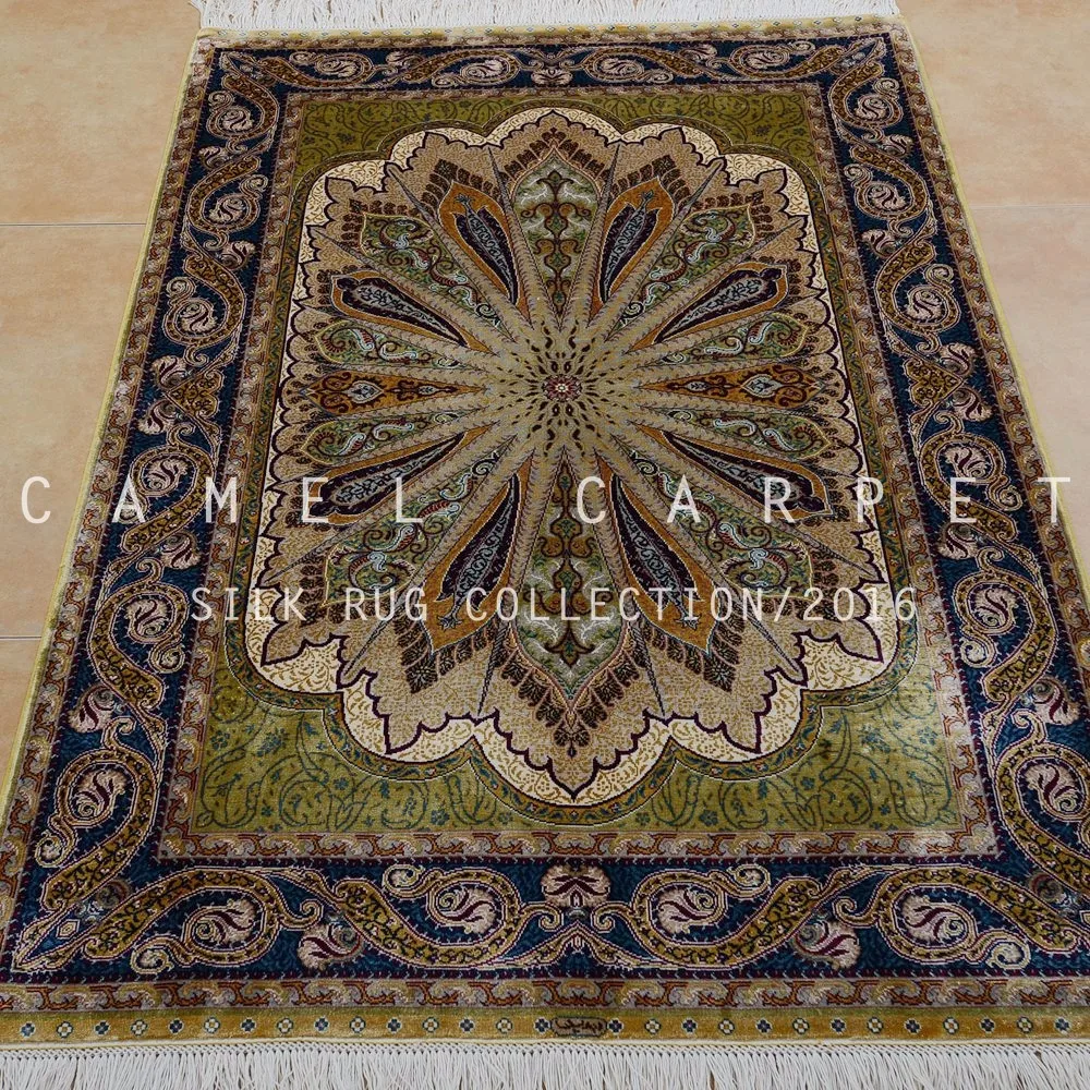 Oriental Gombad Design Rug Persian Silk Carpet Dealers Made By Hand