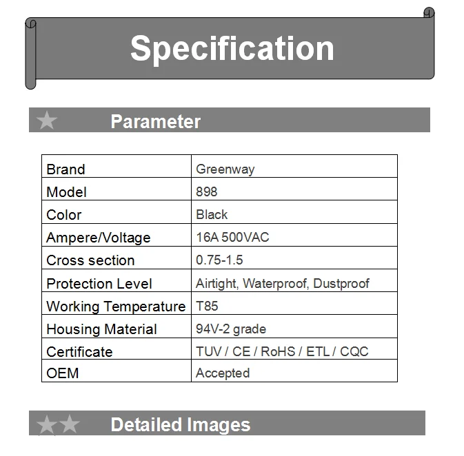 Greenway 898 Low MOQ 100% tested electrical waterproof hermaphrodite wire cable connector for outdoor lamps CE RoHS ETL TUV CQC certificated