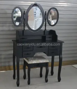 Elegant Black Dressing Table With Stool 7 Drawers And 1 Oval