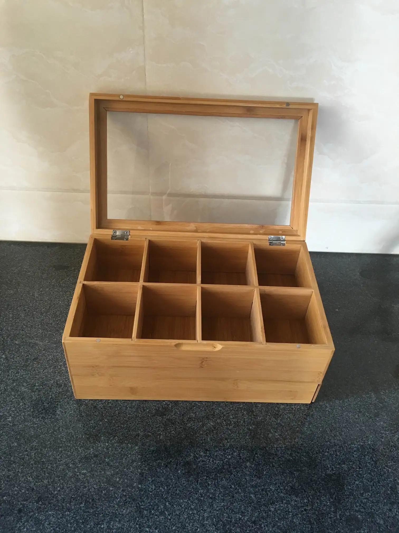 8 Storage Sections Bamboo Wooden Tea Box With Expandable Drawer And Lid