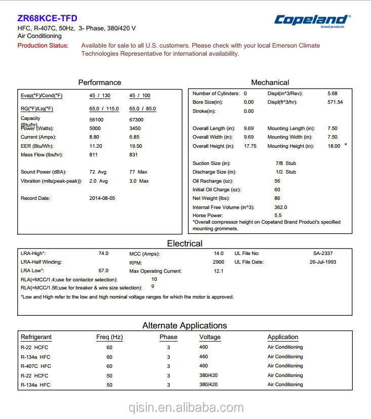 Zr68kce-tfd Zr Series Copeland Scroll Compressor Models On Sale - Buy ...