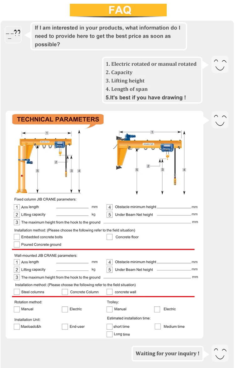Motor 90 Degree Rotating Work Station JIB Wall Crane