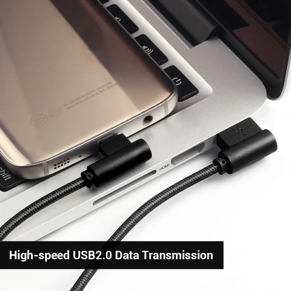 2M Nylon Braided Micro USB 90 Degree Right Angle 2A Fast Data usb Cable Sync Universal charging for for Samsung Galaxy S8 S9 S7 - ANKUX.COM