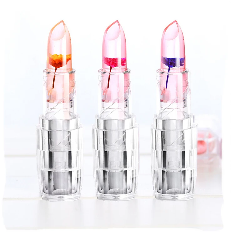 Hot Sale 6 Colors Cosmetic Crystal lip Stick Jelly Flower Lipstick