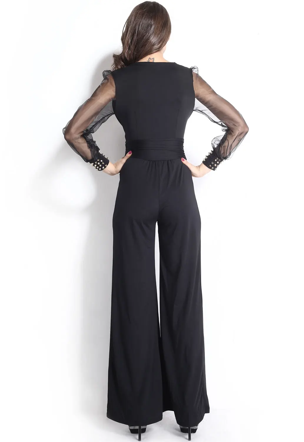 Black Deep V Neck Long Sleeve Jumpsuits Women 2018 Buy Jumpsuits