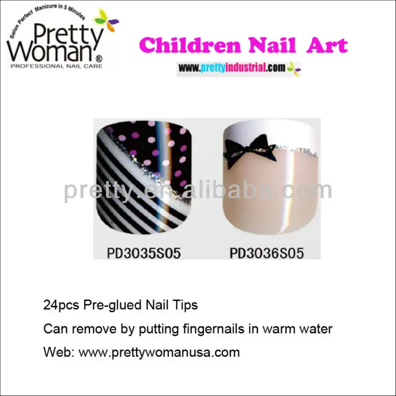 Kids Fake Nails 24pcs Easy Cute Nails With Bow Design French