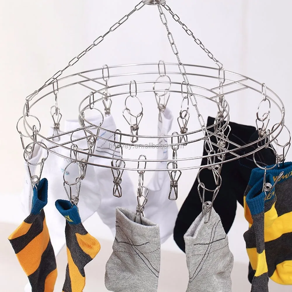 Honvey Stainless Steel Clothespins Round Hanging Drying Racklaundry