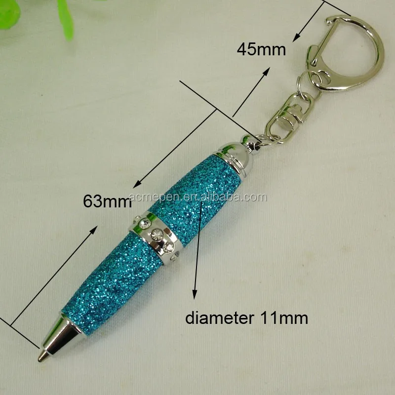 Mini Glitter Pen Keychain Cool Design Short Ballpoint Pen With