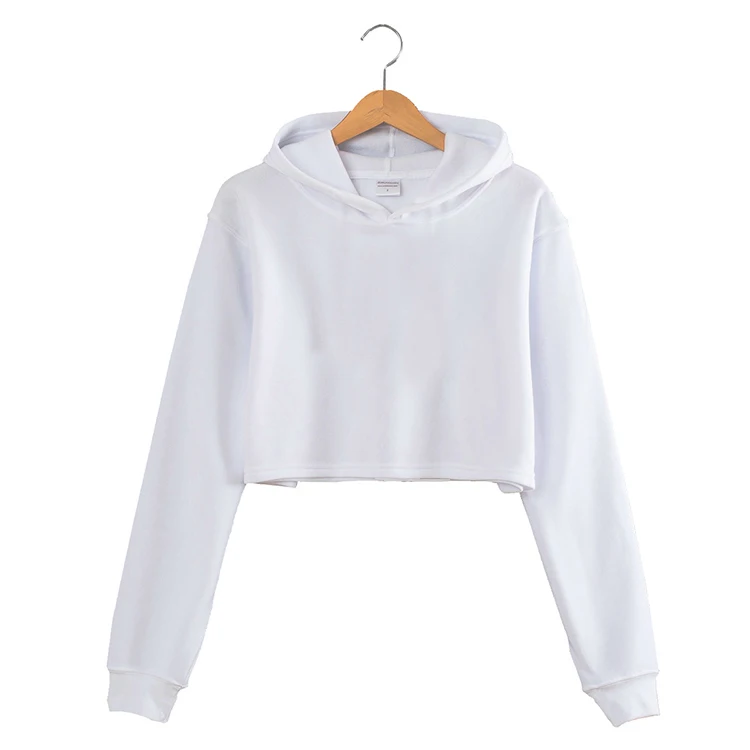 Wholesale Custom Logo Female White Cropped Hoodies Women Cotton Crop ...