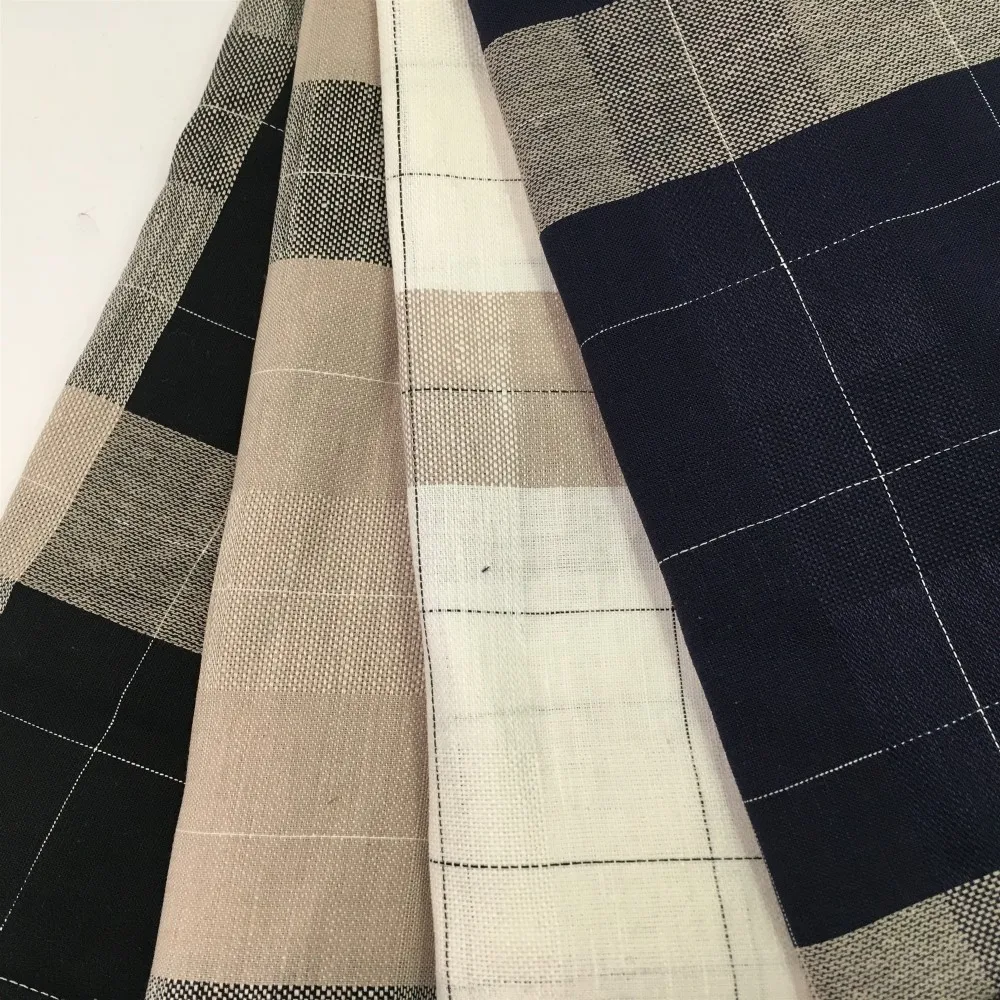55 Linen 45 Cotton Fabric 135gsm Plaid Linen Cotton Fabric Xz3217