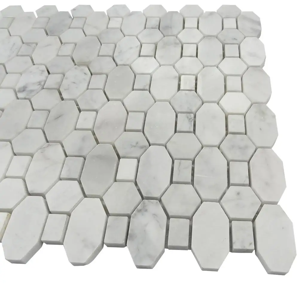 Heat Resistant Carrara White Marble Mosaic Tile For Background Wall