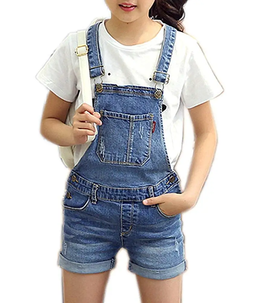 Tortor 1Bacha Little Girls Ripped Distressed Denim Bib Overall