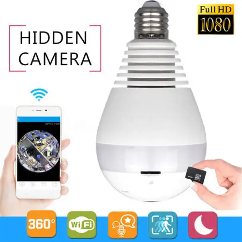 Mini Security IP Camera 360° Panoramic SPY Hidden 1080P Wifi Wireless Light Bulb