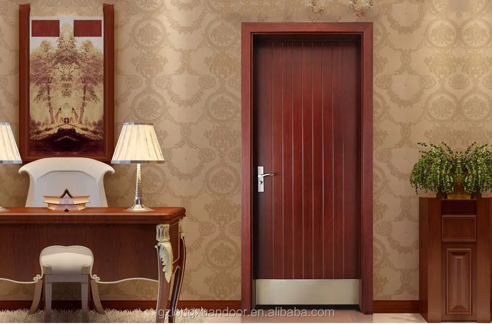 Waterproof Wood Material Bathroom Door With Stainless Steel Kick Plate