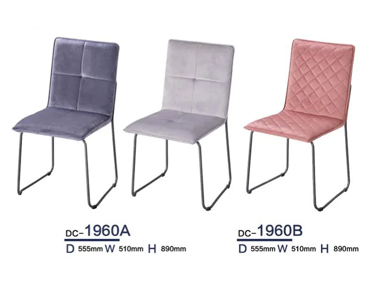 Simple Japanese style design Metal Legs and Velvet Leisure Seat & Back Colorful Fabric Dining Chair for Living Room