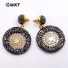 RE071 WKT Wholesale Conservative Rhinestone Round Shape Dangle Earring Hollow Mesh Style Shape Ear Drop Earring A lot/5pairs