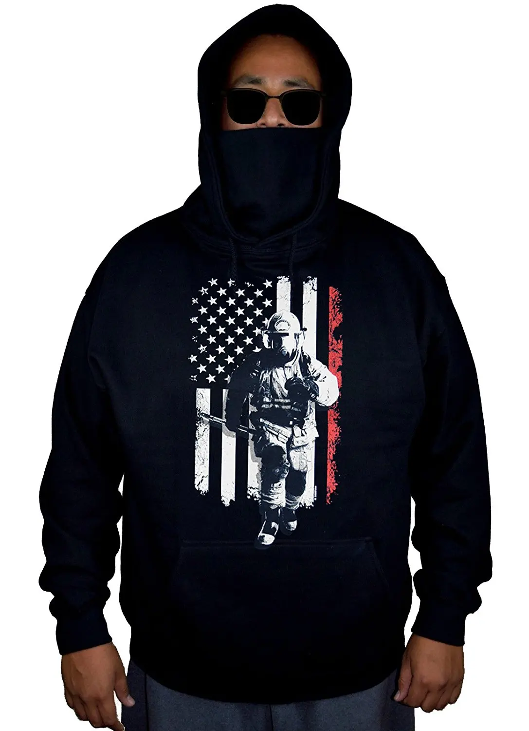 Interstate Apparel Mens Firefighter Cat Black//Camo Raglan Baseball Sweatshirt Black