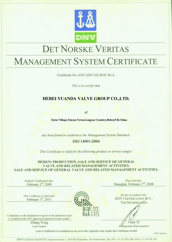 DNV ISO14001 CERTIFICATE
