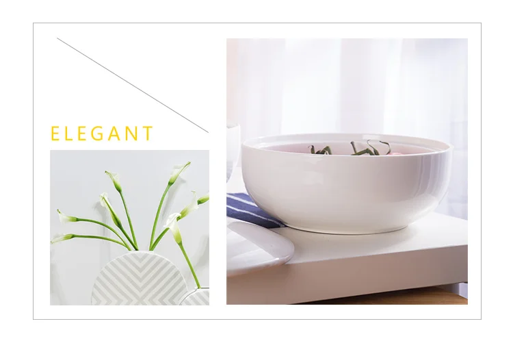 Large Ceramic Serving Salad Bowls White Mixing Bowl With Lid