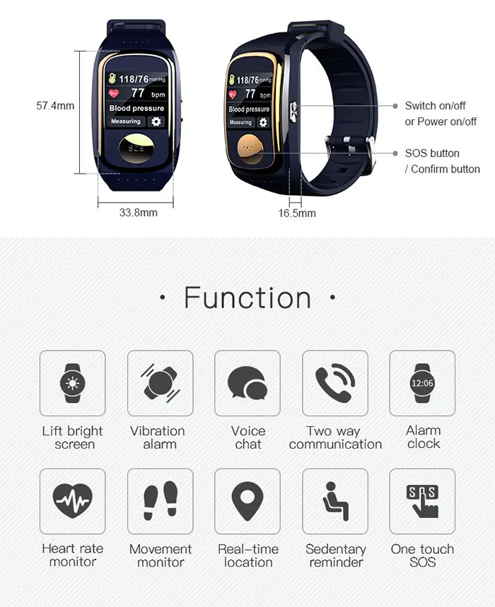 Thinkrace Waterproof GPS PT88 blood pressure monitor fitness tracker Elder Watch, GPS tracker device