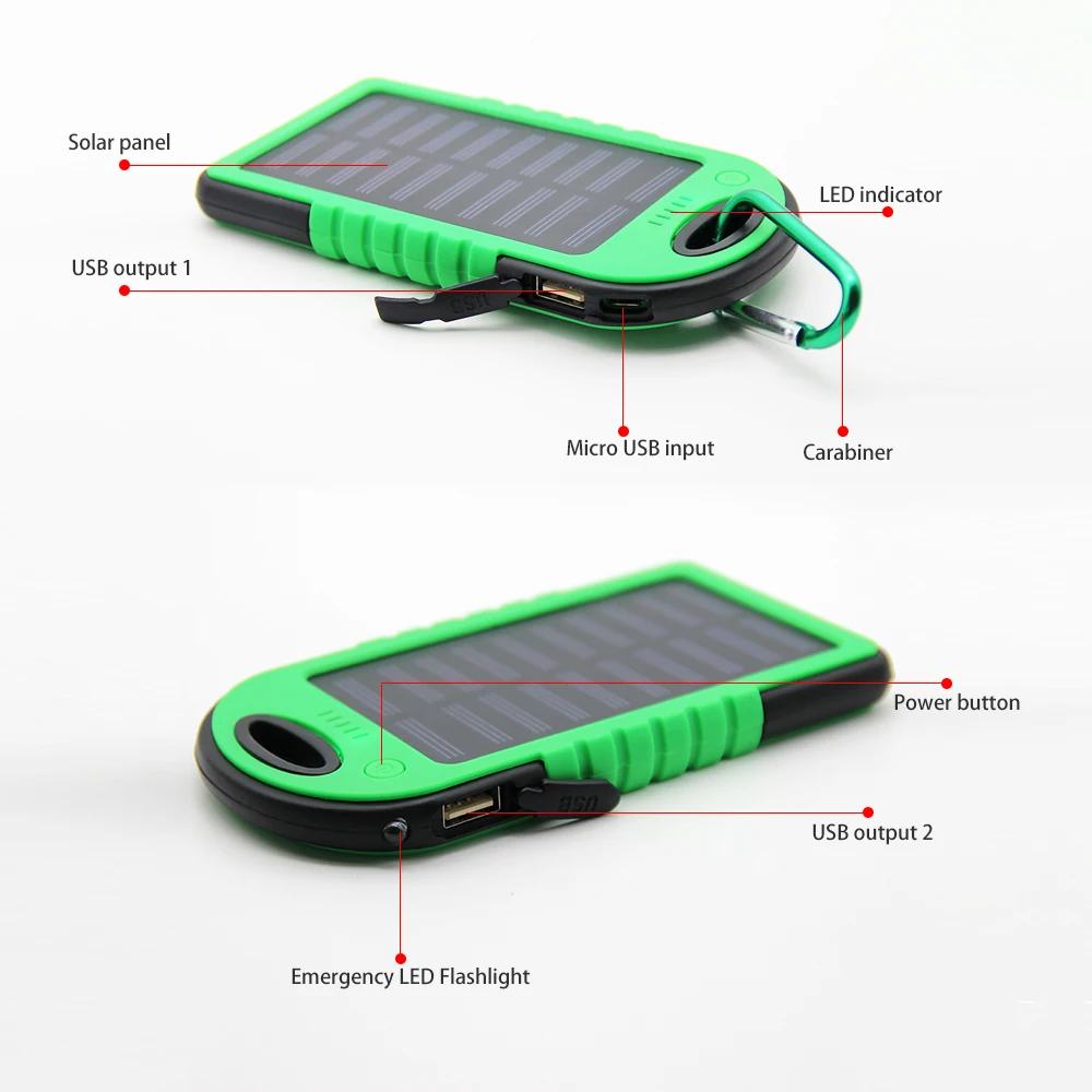 Factory Hot Sell 1.2w 5000mah Portable Waterproof Solar Mobile Phone
