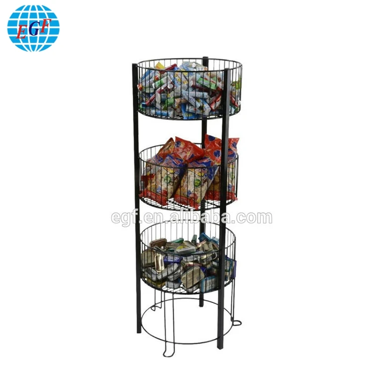 Metal 3 Tier Wire Floor Basket Display Stand Shelf With 3 Open Top