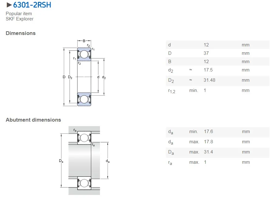 Skf 6301 Deep Groove Ball Bearing 6301 Skf Bearing Buy Skf 6301