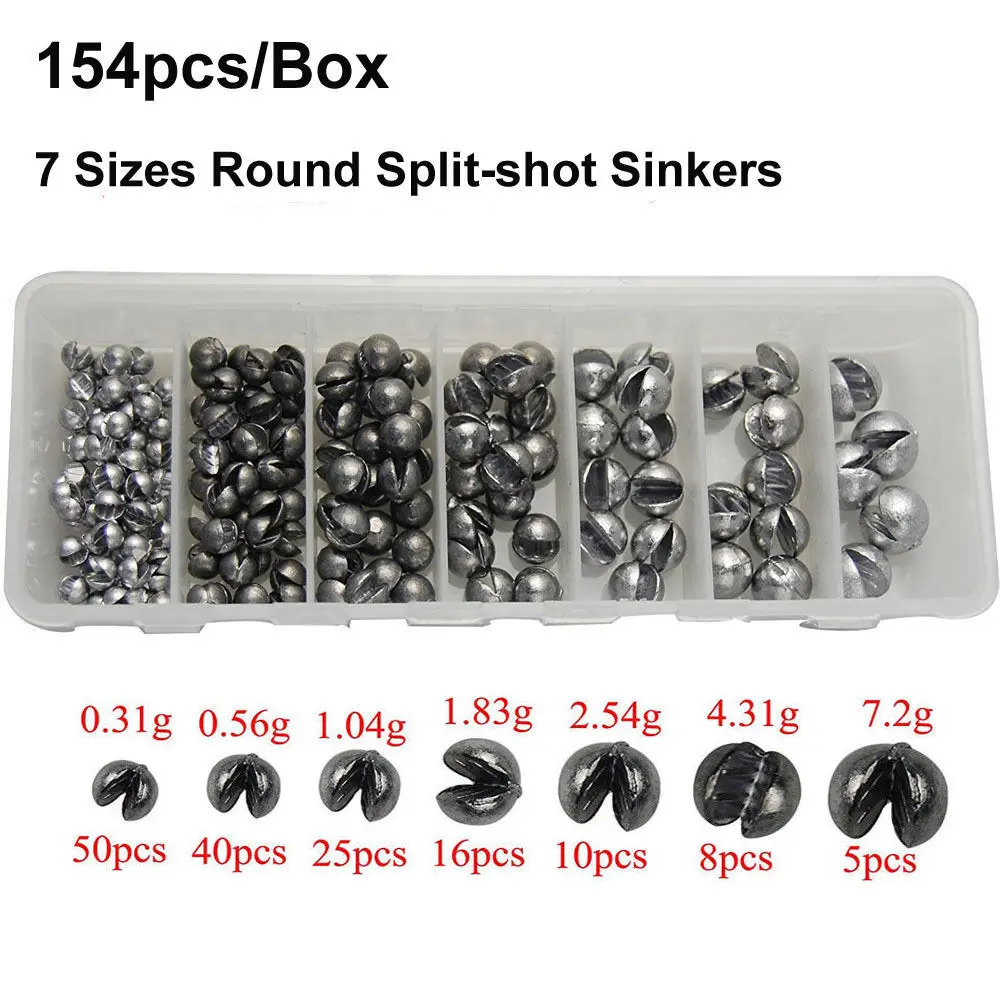 154pcs-box-removable-round-lead-split-shot-sinker-weight-kit-pure-lead-sinker-7-sizes-buy-lead