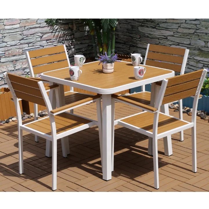 Cheap Outdoor Restaurant Furniture Aluminum Frame Dark Plastic Wood Cafe Chairs And Tables 1 4 Outdoor Cafe Furniture S243 D543 Buy Outdoor Cafe