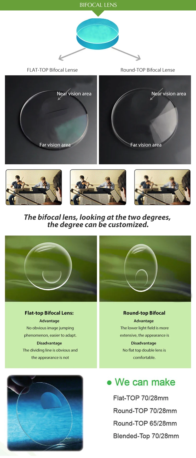 High Quality 1.50 Flat/round/curve/blended Top Bifocal Lens Buy