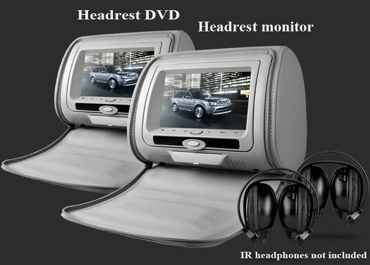 one pair 7"inch car headrest DVD player,1PC DVD player + 1PC monitor,with zipper cover,USB/SD,32 bit Game,IR,FM