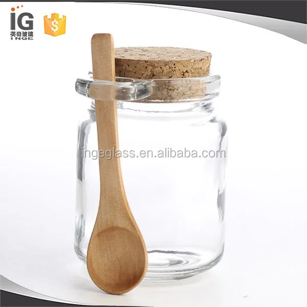 240ml Clear Glass Jar With Cork Lid & Wood Spoon Buy Clear Glass Jar