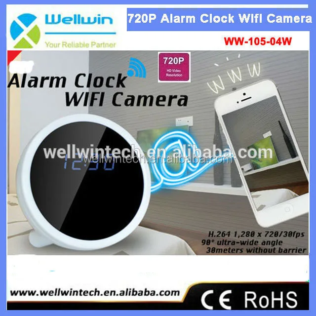 HD 720P 1500mAh long battery life Wifi hidden clock camera with motion detection 90 degree ultra-wide angle